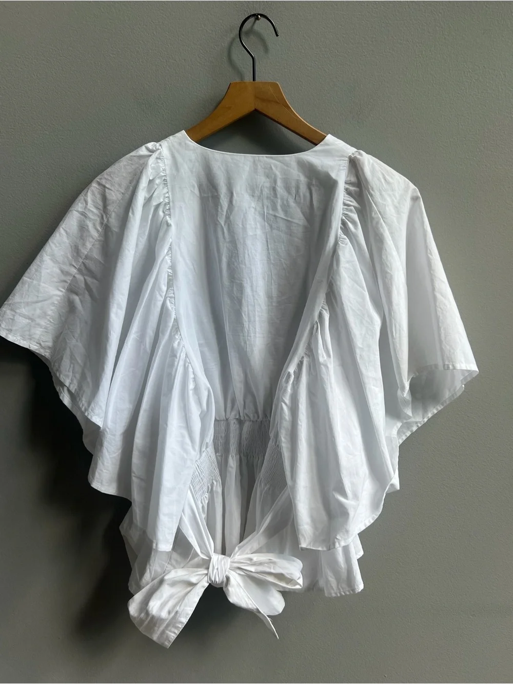 Zara White V-Neck Peplum Puff-Sleeve Blouse 100% Cotton Size Large